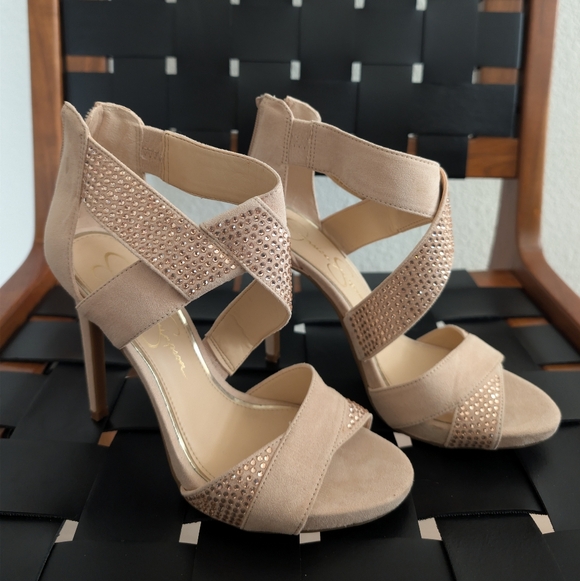 Jessica Simpson Shoes - Jessica Simpson Nude/Rose Gold Embellished Strappy High Heels